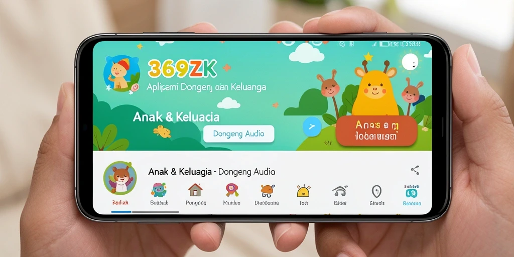 Antarmuka aplikasi 369ZK dengan koleksi dongeng audio yang menarik.