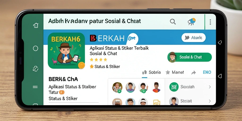 Tampilan antarmuka menarik aplikasi Status & Stiker BERKAH6.