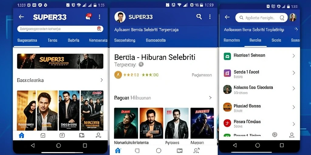 Antarmuka menarik dari aplikasi SUPER33 yang menyajikan berita selebriti.