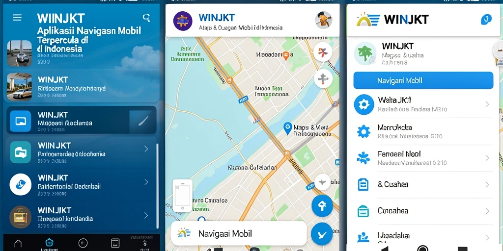 Tampilan antarmuka pengguna aplikasi WINJKT untuk Navigasi Mobil.