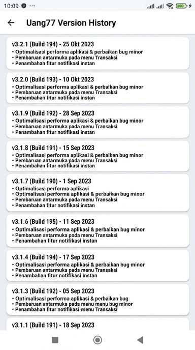 Tampilan riwayat versi uang77